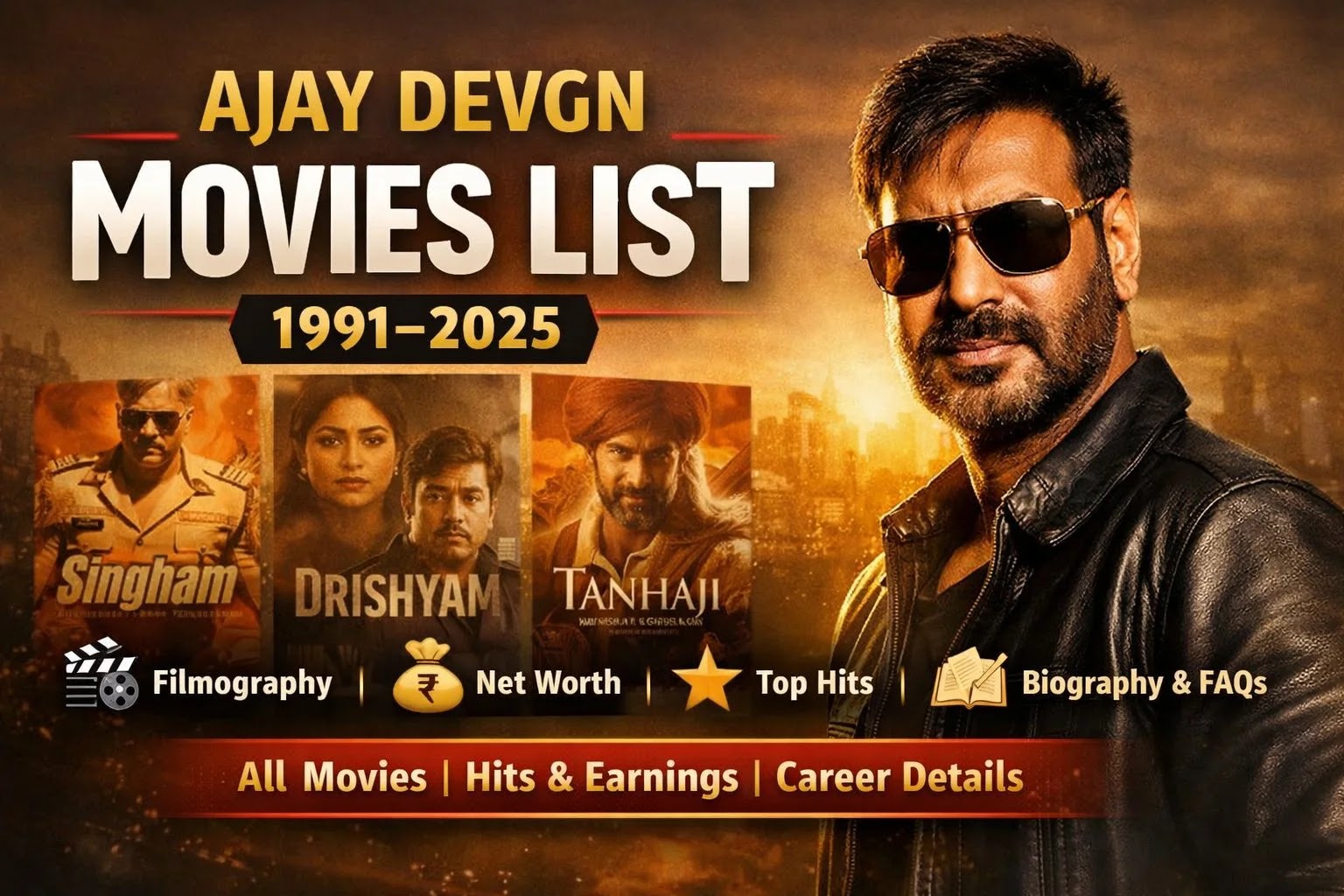 Ajay Devgn All Movies List (1991–2025) | Complete Filmography, Hits, Biography & Net Worth